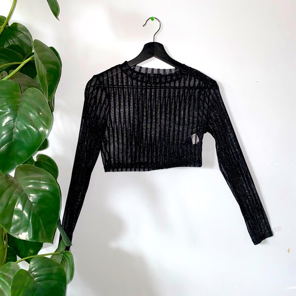 Glittery black mesh crop top - Picture 1 of 1